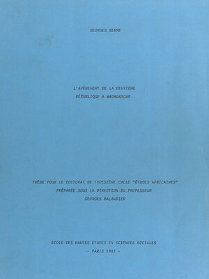 cover image of L'avènement de la deuxième république à Madagascar